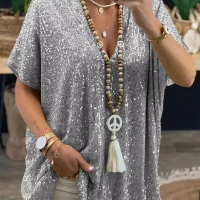 SEQUIN SHORT SLEEVE SHIRT